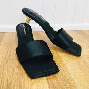 GOOD AMERICAN‎ Black Satin Rhinestone Kitten Heel Slide Square Toe Size 7 New